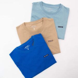 three colors of t - shirts on a white background